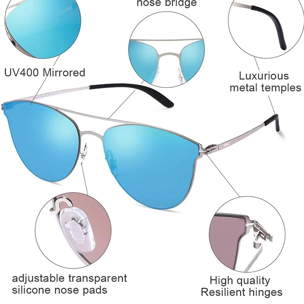 Polygonal Sunglasses Geometric Flexible Metal Frame UV400 Mirrored Flat Lens
